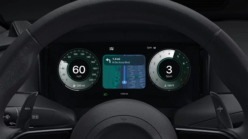 navikace vedle tachometru přes carplay ultra