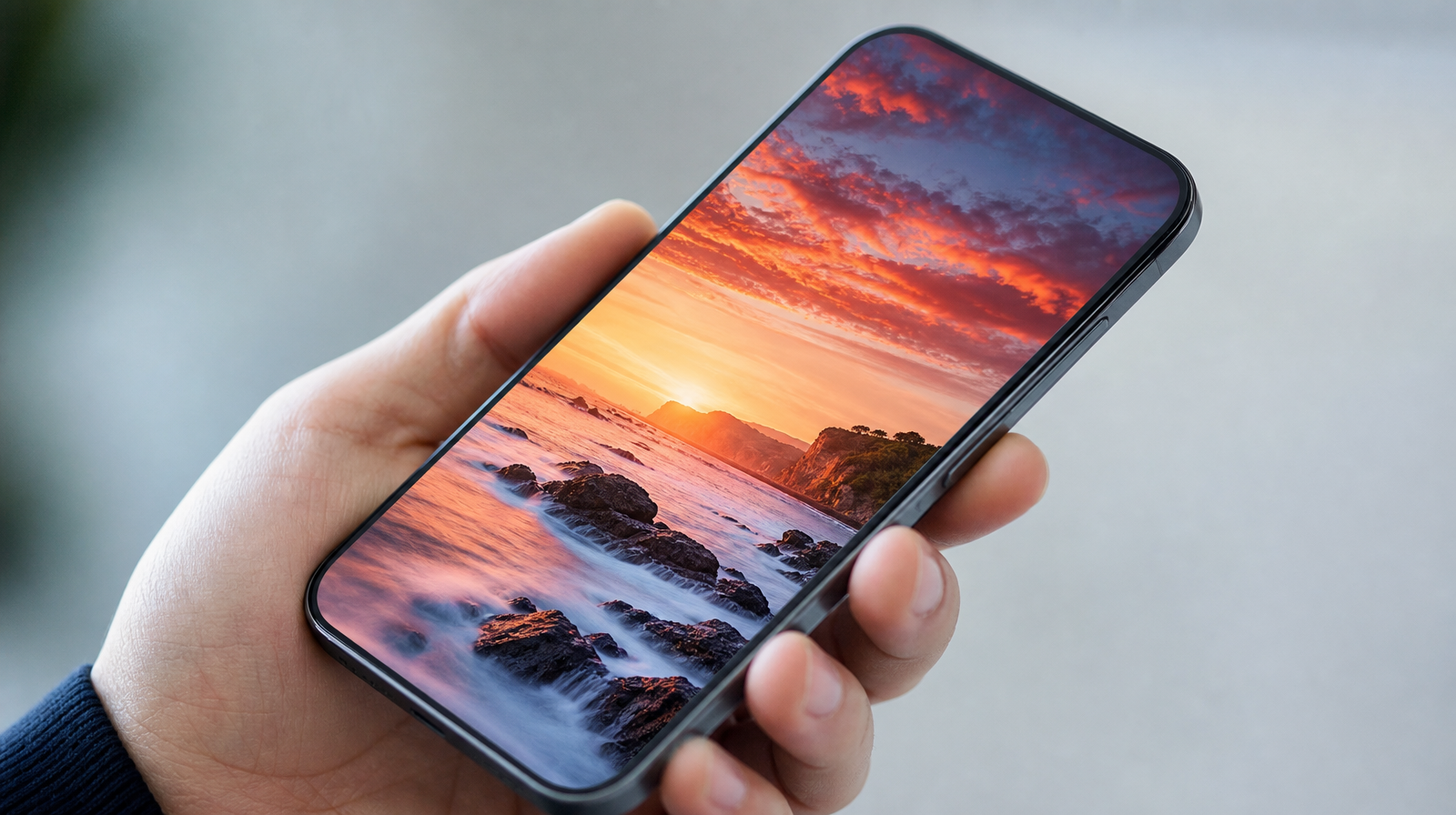 Detail displeje tenkého smartphonu s živými barvami