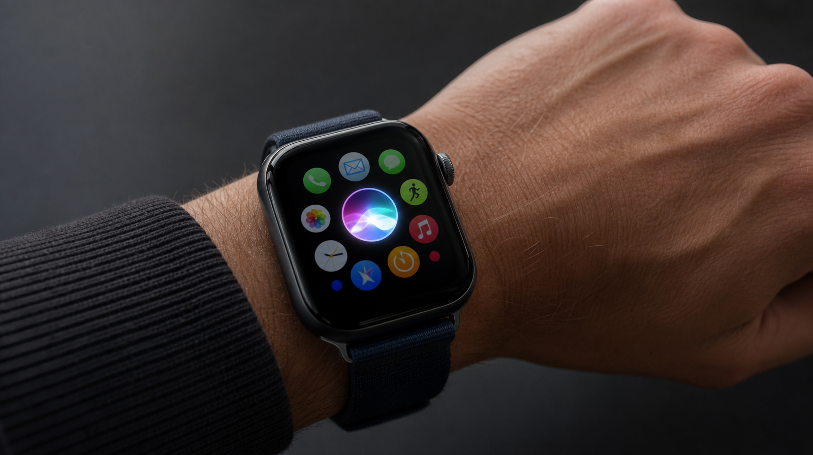 Apple Watch s displejem zobrazujícím novou dynamickou mřížku aplikací ve watchOS 27
