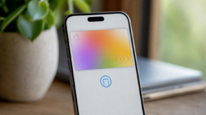 iPhone s aplikací Wallet a zobrazenou kartou Apple Account