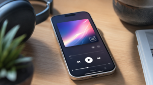 Aplikace Apple Music na iPhonu se štítkem upozorňujícím na AI generovanou skladbu