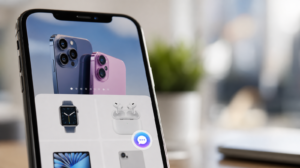Ikona AI nákupního asistenta v appce Apple Store na iPhonu