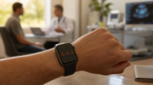 Apple Watch na zápěstí zobrazují křivku EKG