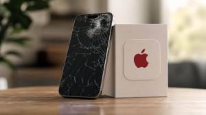 iPhone s poškozeným displejem jako ilustrace k tématu AppleCare+ a záruky v Česku