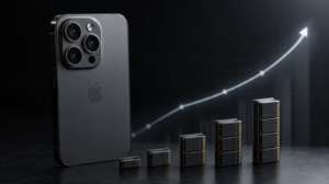 iPhone Pro na tmavém pozadí jako ilustrace k tématu zdražení výroby kvůli paměti