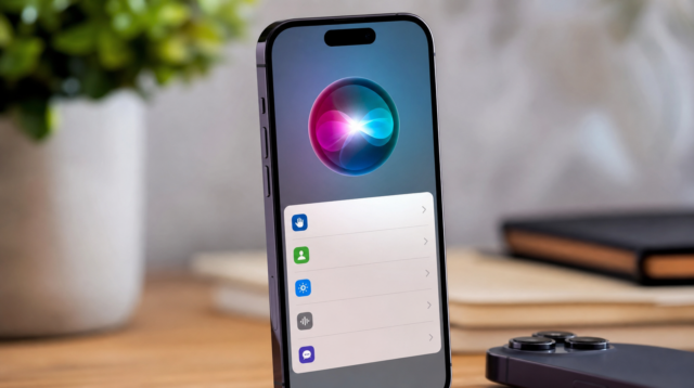 iPhone se zobrazenou ikonou Siri a nastavením soukromí