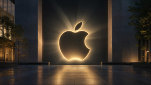Zářící logo Applu jako motiv pozvánky na zářijovou keynote