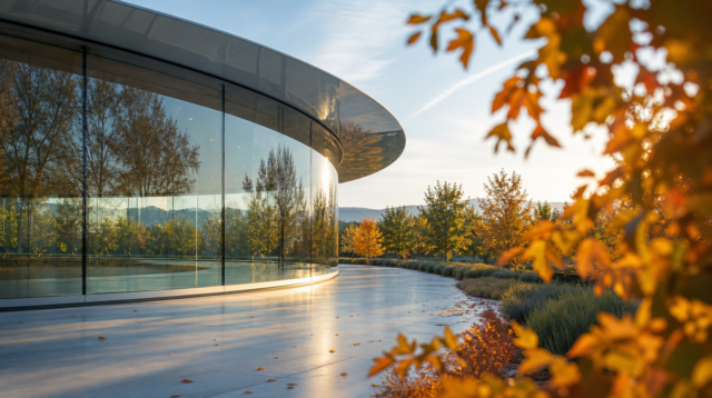 Apple Park se Steve Jobs Theatre před zářijovou keynote Apple Park se Steve Jobs Theatre před zářijovou keynote