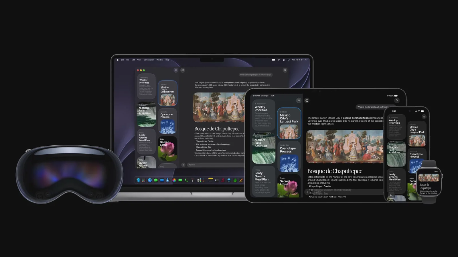Aplikace Siri na Macu, iPadu, iPhonu, Apple Watch a Vision Pro