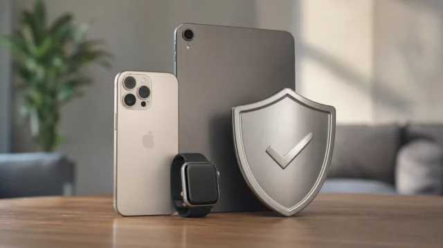 iPhone, iPad a Apple Watch jako symbol rodinného pojištění zařízení AppleCare One Family
