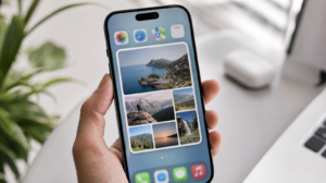 iPhone s iOS 27 zobrazující appku Fotky s kolekcí vlastních snímků