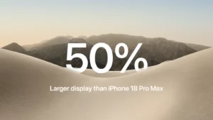 Detailní záběr na skládací vnitřní displej iPhonu Duo