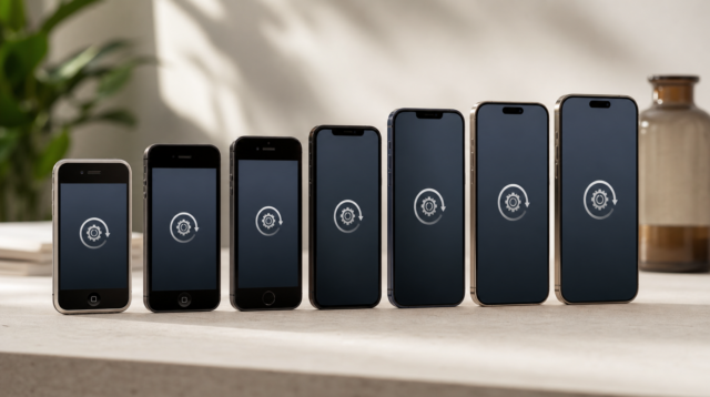 Řada iPhonů různých generací vedle sebe na stole