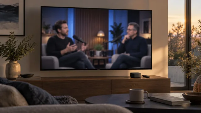 Televize s otevřenou aplikací Podcasty a zařízení Apple TV