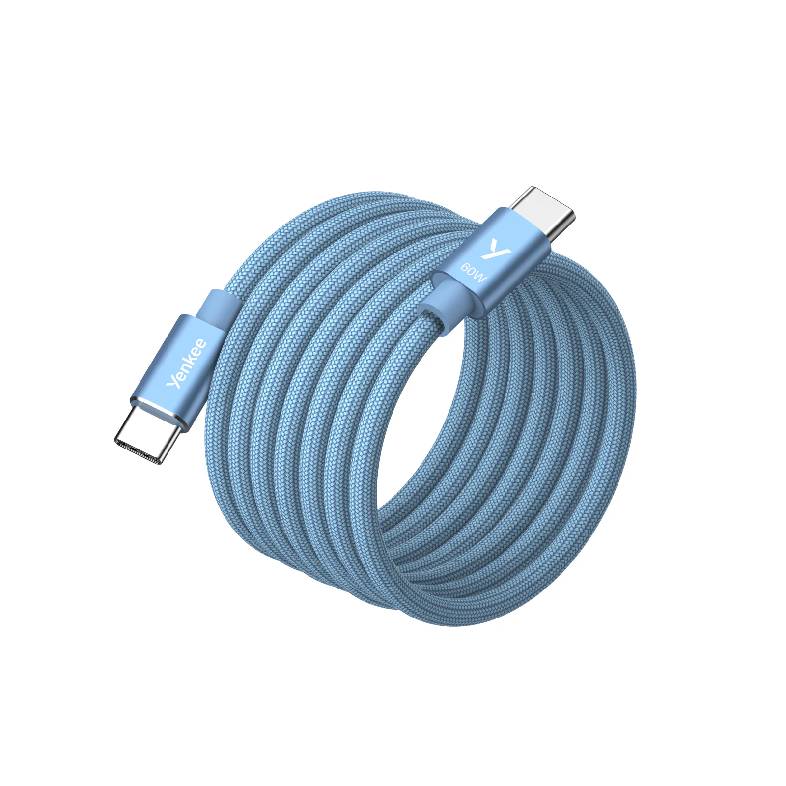 Modrý magnetický kabel Yenkee Magnetic 03 s konektory USB-C stočený do kotouče