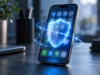 Apple zpřísnil pravidla App Storu: intimní deepfaky musí vývojáři mazat iPhone s rozostřenými ikonami aplikací a symbolem štítu jako ilustrace ochrany v App Storu
