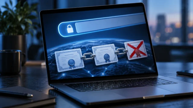 MacBook s otevřeným Terminálem a prohlížečem Safari se symbolem zámku MacBook s otevřeným Terminálem a prohlížečem Safari se symbolem zámku