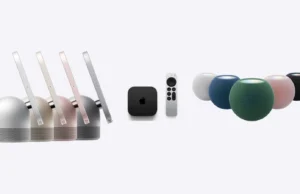 Apple 13. října: HomeView za 299 USD, nová Apple TV 4K, HomePod mini 2 a Apple Home Collection Apple HomeView, Apple TV 4K a HomePod mini 2 vedle sebe