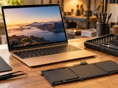 Apple zařadil 12palcový MacBook mezi zastaralé: co to znamená pro opravy 12palcový MacBook na servisním stole vedle nářadí a vyjmuté baterie