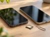 Dual SIM na iPhonu: jak mít dvě čísla a proč to není iPhone Duo Dva iPhony na stole vedle vytaženého šuplíku s nano-SIM kartou