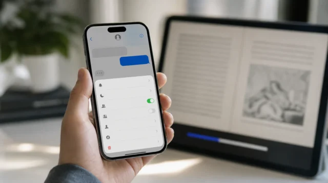 iPhone s aplikací Zprávy a nastavením návrhů v iOS 27.2