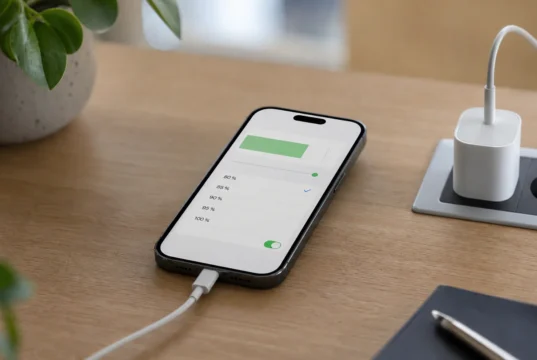 Limit nabíjení iPhonu na 80 % v tříletém testu znatelně nepomohl iPhone připojený kabelem k nabíječce s nastaveným limitem nabíjení 80 procent