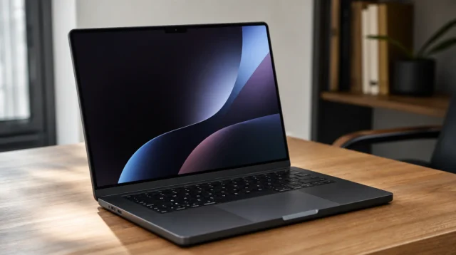 Pootevřený MacBook Pro v barvě vesmírně černá