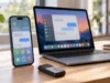 Které AI aplikace se vyplatí na iPhonu a Macu a kolik stojí iPhone a MacBook na stole s rozostřenými ikonami aplikací a rozhraním chatu