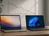Trh s počítači se propadl o pětinu, Macy jen o 7 až 11 %. Apple tím posílil MacBook Air vedle notebooku s Windows a klesající graf dodávek počítačů