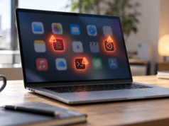 Rosetta na Macu končí s macOS 28: jak najít aplikace, které ji potřebují MacBook Pro s rozostřeným seznamem aplikací, z nichž některé jsou zvýrazněné