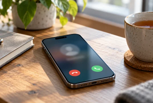Aplikace Telefon v iOS 27 umí víc: v Česku z toho funguje jen část iPhone na stole s rozostřenou obrazovkou příchozího hovoru